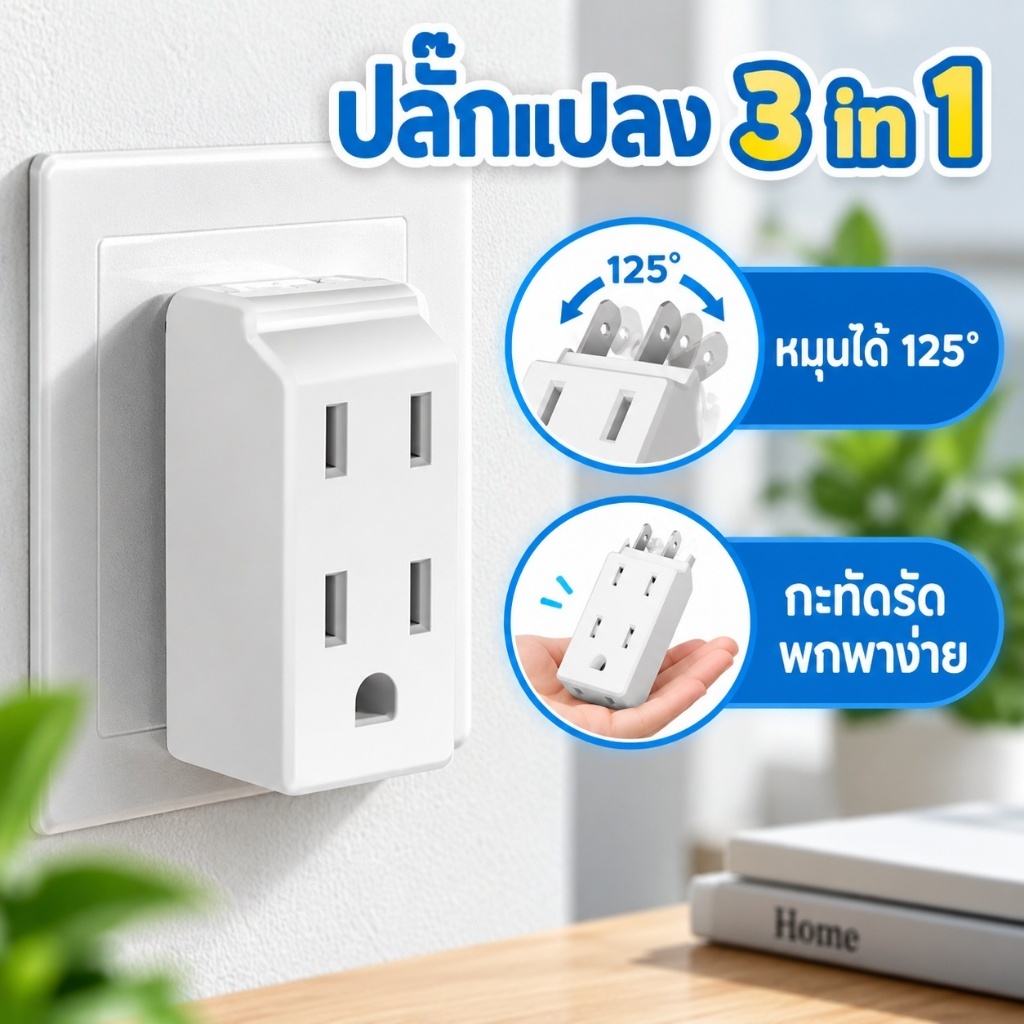 3 In 1 Wall Outlet Extension US ไฟฟ้า Soet 125 องศาปลั๊กอะแดปเตอร์ Mexico Canada Travel Aadapter แบบพกพา Power Converter