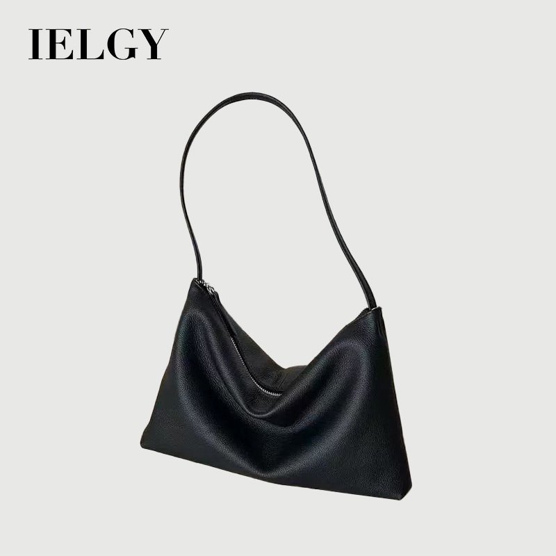 IELGY Yellow Soft Leather Portable One-Shoulder Underarm hobo Bag