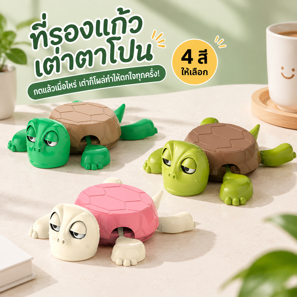 [ส่งไวจากไทย] ที่รองแก้ว ตกแต่งเดสก์ท็อปที่สร้างสรรค์และตลก รูปทรงเต่าตากล้อง ของเล่นตลกน่ารัก