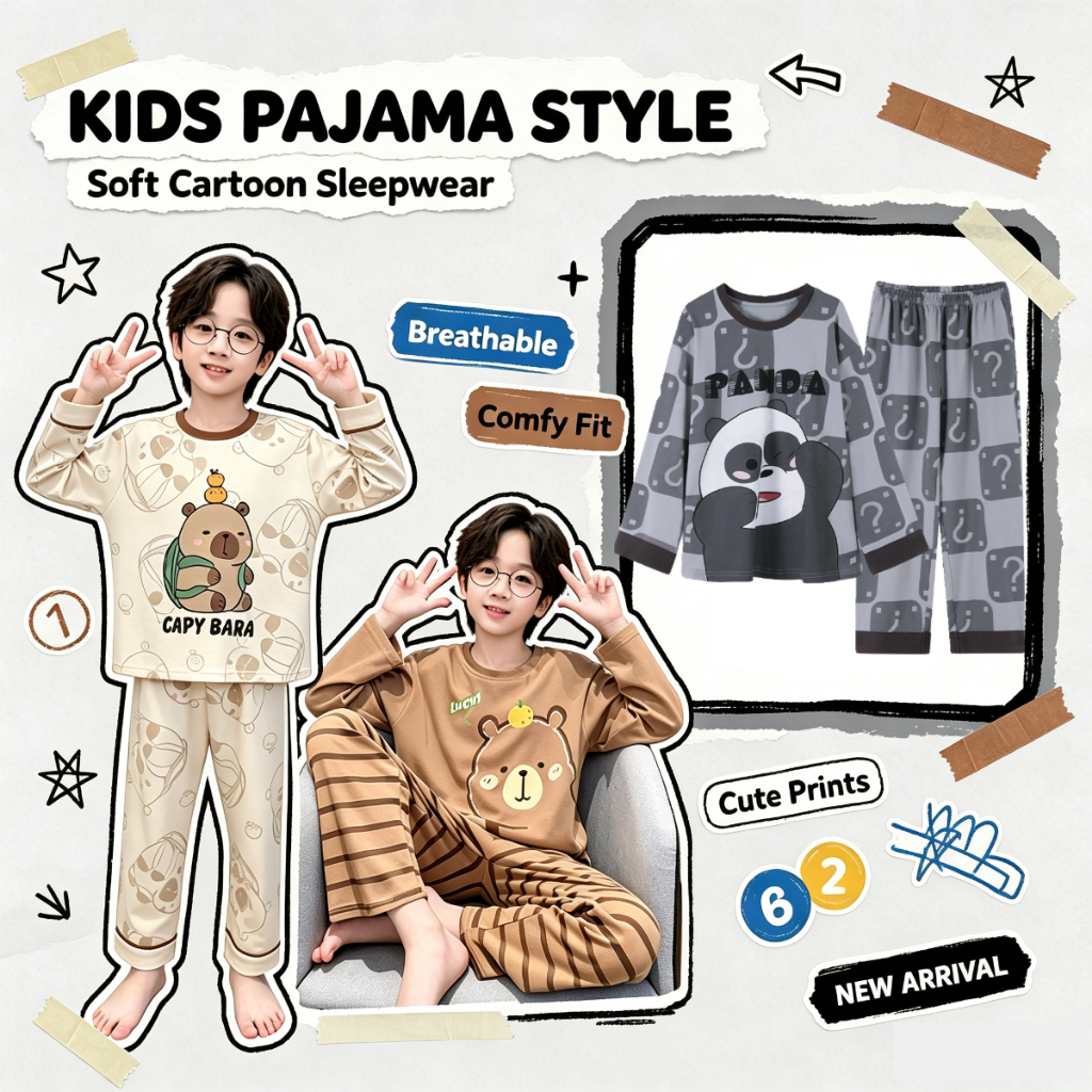 ชุดนอนแขนยาวเด็กชายสไตล์ Homewear ลําลองดีไซน์สวมใส่ได้กลางแจ้งน้ําหนัก 150G สําหรับเด็กผู้ชายตัวเล็ก