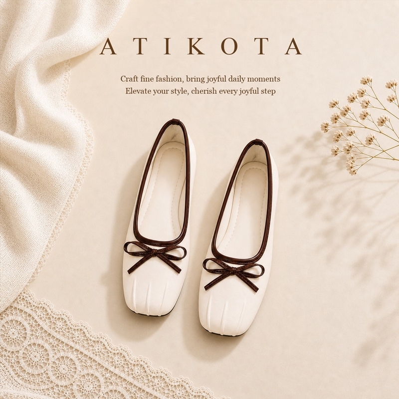 Atikota ผู้หญิงแฟชั่นโบว์สแควร์ Toe บัลเล่ต์แฟลตนุ่มไม่ลื่นรองเท้าลําลอง