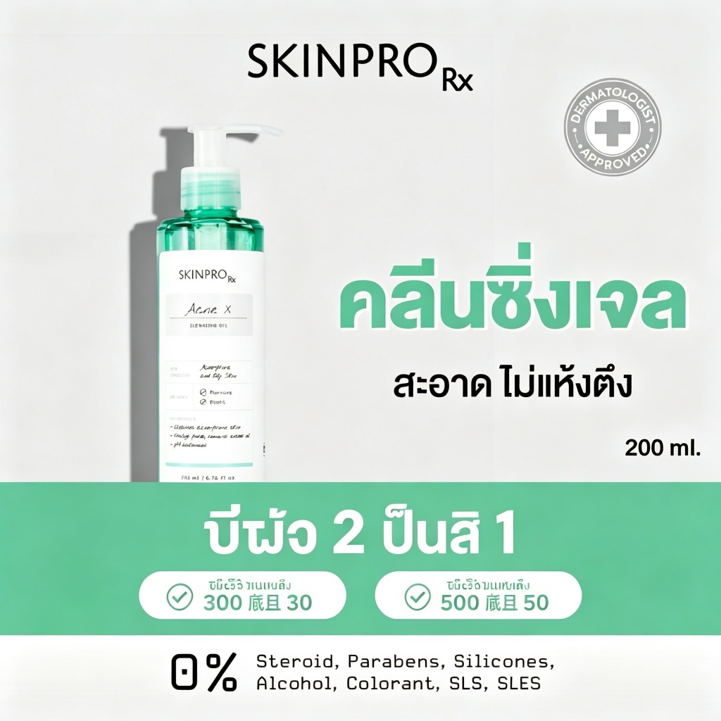 SKINPRO Rx Acne X Cleansing Gel 200ml - Anti-Acne Facial Cleanser for Oily Acne Prone Skin, Salicylic Acid Oil Control Pore Rinning, Non-Drying pH Balanced