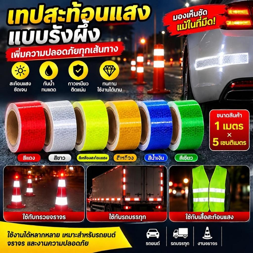 🔥จัดส่งรวดเร็ว🔥MAU ข้อควรระวังเพื่อความปลอดภัยเทปสะท้อนแสงสติกเกอร์เทปเทปกาวในตัว 5 ซม. x 1 ม COD