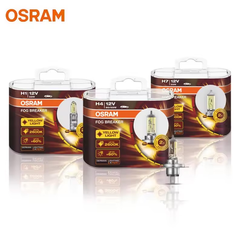 OSRAM OSRAM H1 H3 H4 H7 H8 H11 H16 9005 9006 HB3 HB4 สีเหลือง FBR ฮาโลเจนหมอก Walker 12V ไฟหน้ารถไฟส
