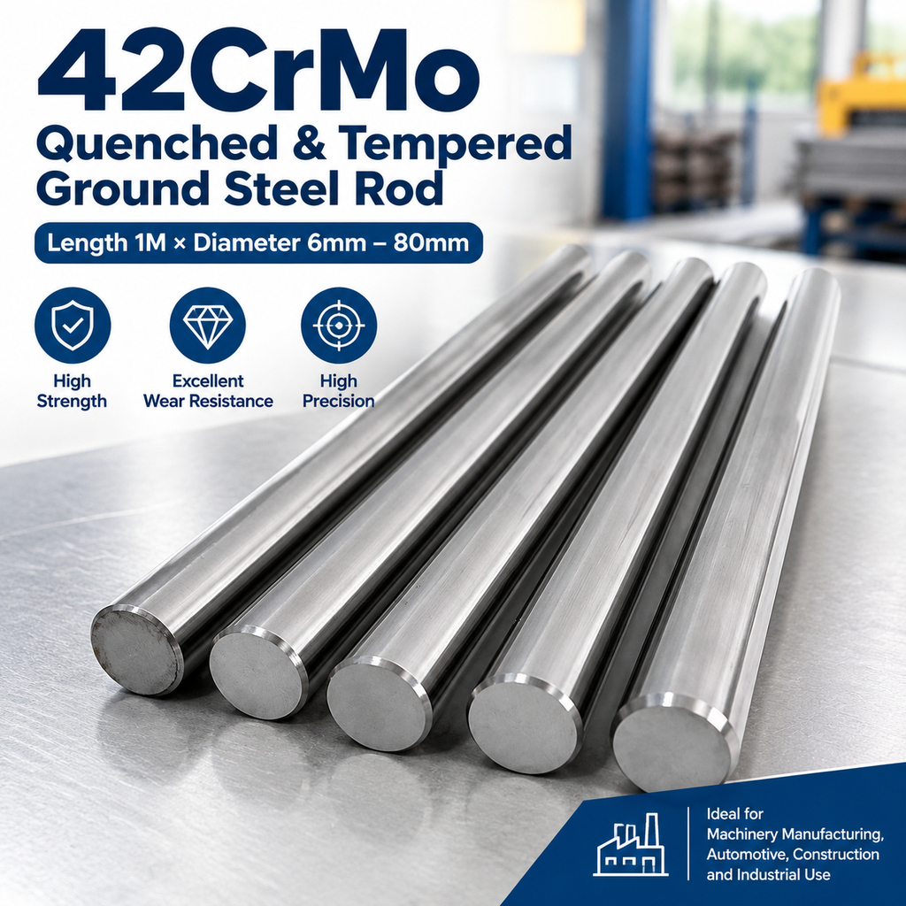 42CrMo ก้านขัด Quenched และ Tempered ก้านกลม Quenched และ Tempered ก้านบดเย็น 42CrMo ความยาว 1M * เส