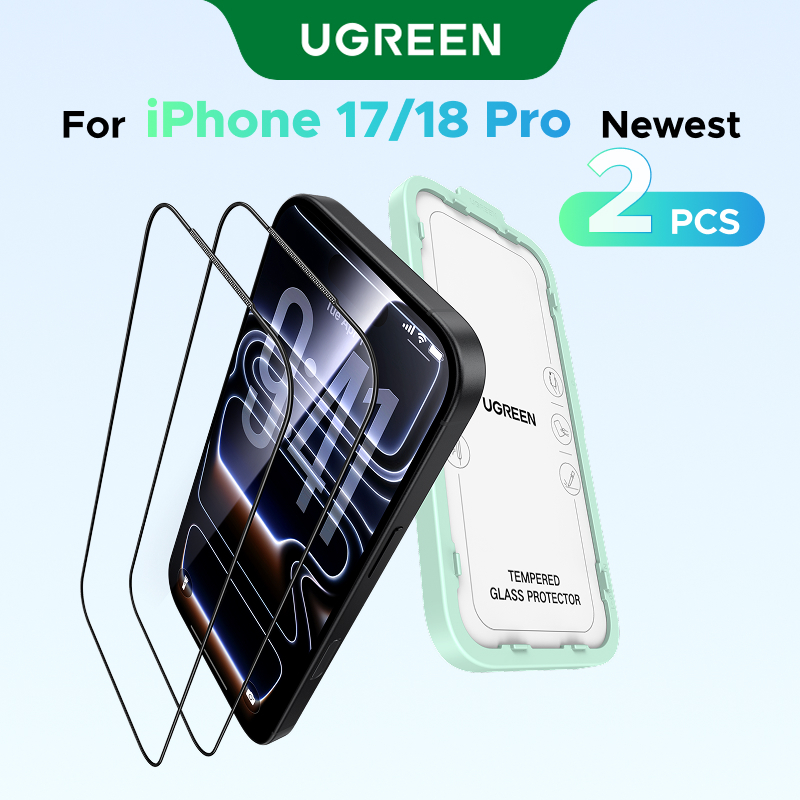 【for iPhone 18/17 Series】UGREEN ฟิล์มกระจก 2 ชิ้น รุ่นขอบดำ 9H เกรดทหาร เต็มจอกันกระแทก มีอุปกรณ์ช่ว