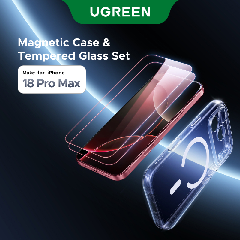 【for iPhone 18/17 Series】UGREEN ชุดป้องกัน เคสแม่เหล็กใสเต็มตัว 1 ชิ้น + ฟิล์มกระจก HD  รุ่นขอบใส 2 ชิ้น สำหรับ iPhone 17 / 18 Pro Max