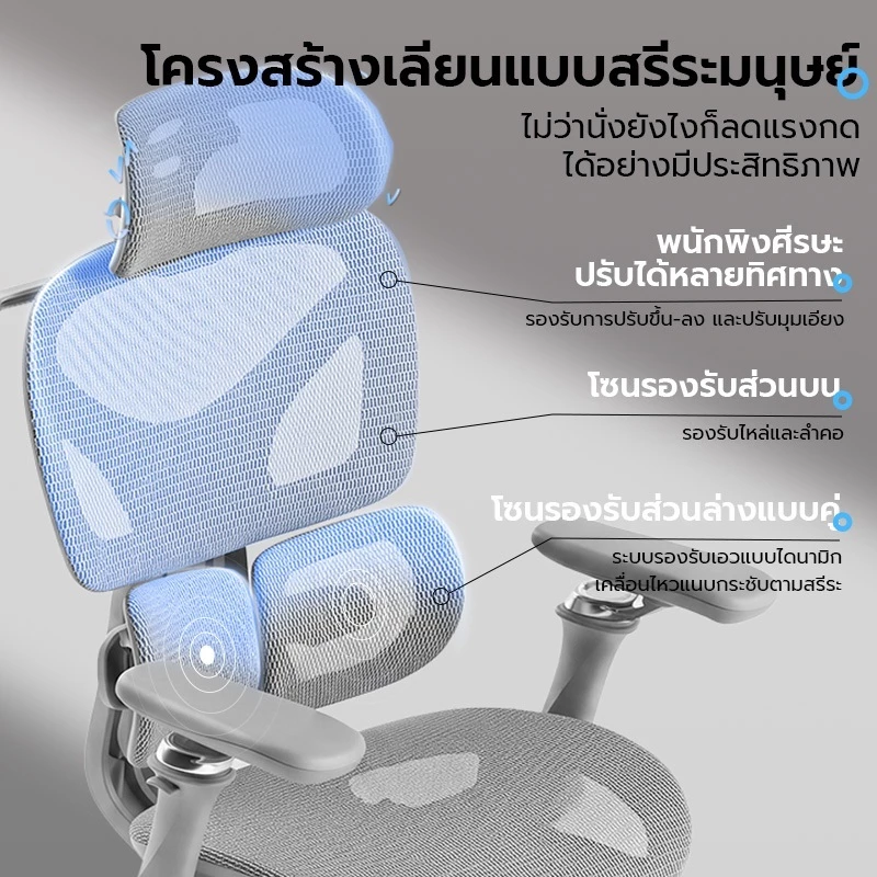 Xpanse T9 เก้าอี้สุขภาพ Ergonomic Chair ที่รองรับเอวสองปีกแบบลอย ตาข่ายระบายอากาศ มาพร้อมระบบปรับความสูงพนักพิง ที่วางแขนปรับได้ 6D หมอนรองศีรษะลดแรงกดทับ 4D การปรับความลึกของเบาะนั่ง เก้าอี้ทำงาน เก้าอี้คอม thumbnail 6