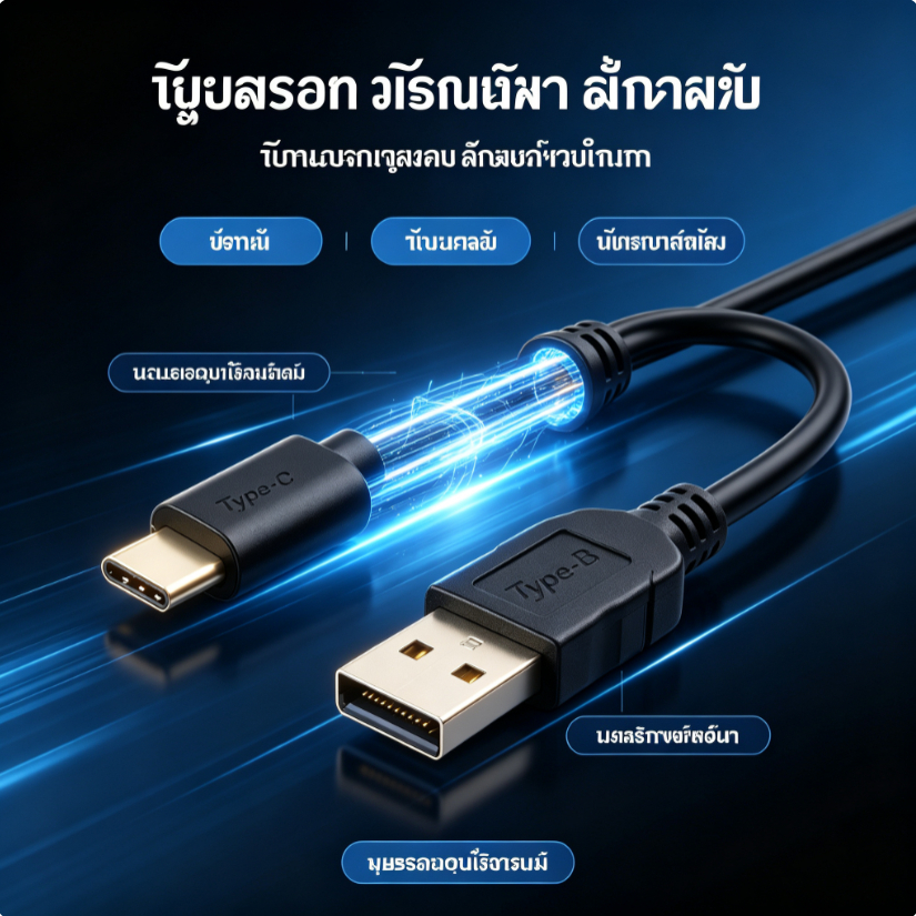 สายปริ้นเตอร์ Type-C to USB Type B สายต่อคอมพิวเตอร์ไปเครื่องพิมพ์ พริ้นเตอร์ มิกเซอร์ หัวทองเหลือง ทนทาน ถ่ายโอนข้อมูลไว