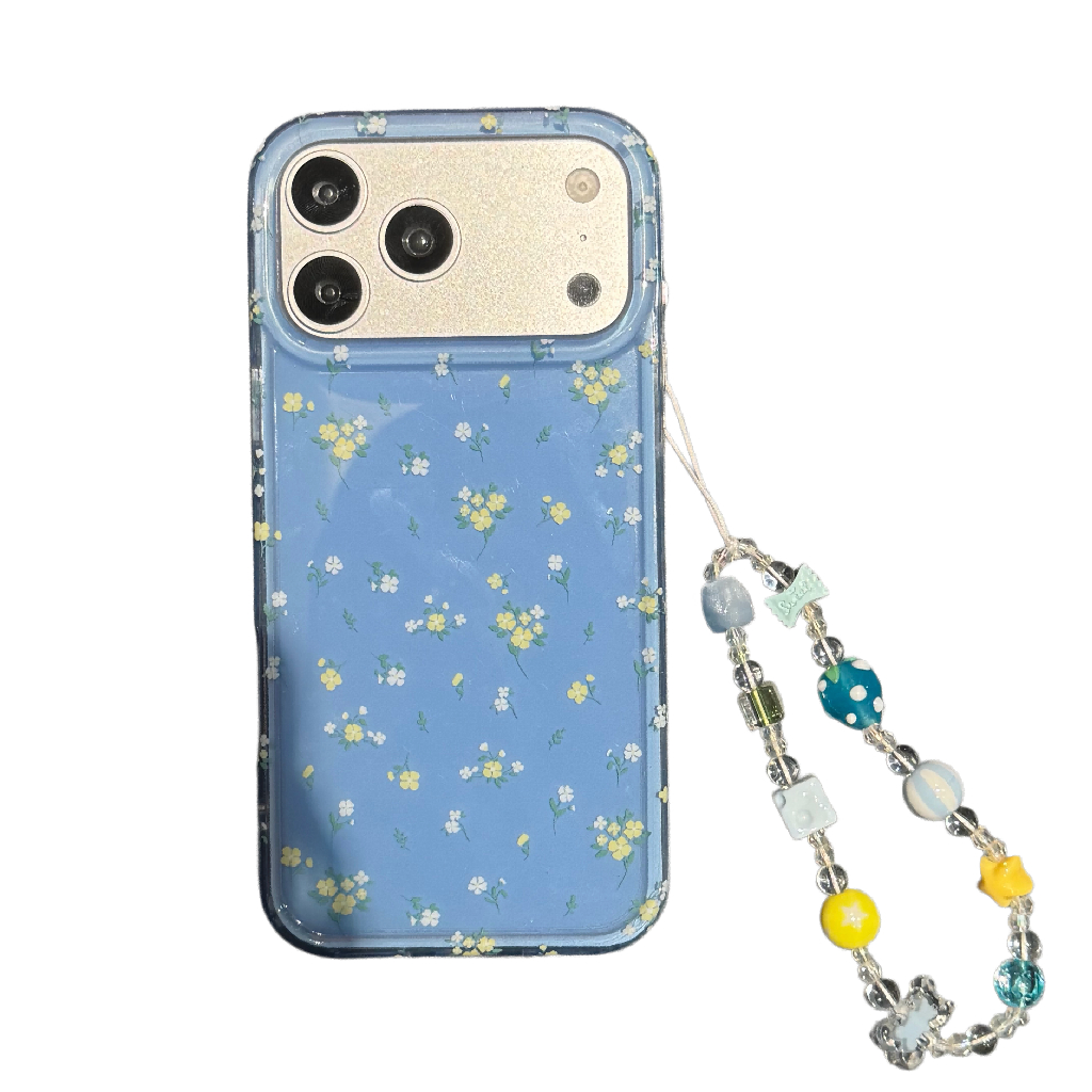[15-18PM] INS สไตล์ iPhone15/16/17/18 pro/promax กระเป๋าข้างพื้นหลังสีฟ้าสองด้านสีเหลืองเคสโทรศัพท์ล