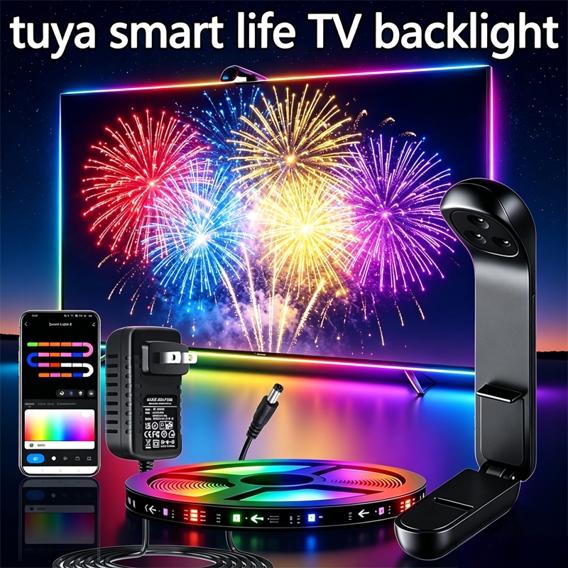 Tuya Smart Life ไฟแบ็คไลท์ทีวีสมาร์ท พร้อมกล้องจับภาพสี ดีไซน์แขวนทีวีบางเฉียบ สตริปไลท์ RGBIC สร้างบรรยากาศสมจริง รองรับ Alexa Google Home WiFi 2.4G