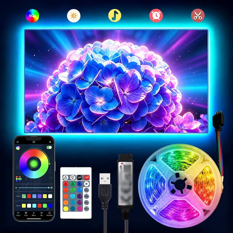 5V USB RGB LED Strip Light 1/3/5M, Room & Party Decor, ไฟแบ็คไลท์ทีวี, ติดตั้งง่าย