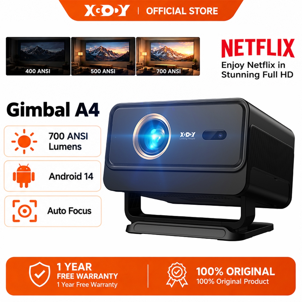 [New] XGODY A4 โปรเจคเตอร์สมาร์ท 900 ANSI Google TV รองรับ 4K Dolby Audio จอใหญ่ 300 นิ้ว ระดับโรงภา
