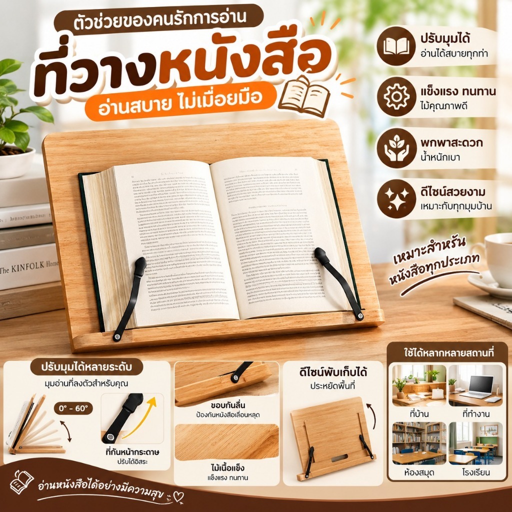 (niangbenaaa) ที่วางอ่านหนังสือแบบปรับได้ แท็บเล็ต Cook Home Study Room Book Holder ขาตั้งพับได้ ใหม่
