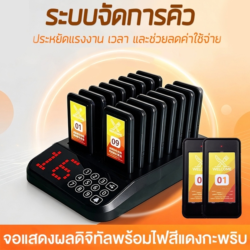 ระบบโทรคิว ไร้สาย เพจเจอร์คิว ไร้สาย 1-16 สัญญาณ 100 เมตร ระบบโทรคิวร้านอาหาร
