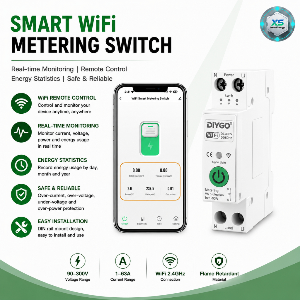 สมาร์ท WiFi Metering สวิทช์ 1‐63A Tuya APP รีโมทคอนโทรล DIN Rail Circuit Breaker Real-Time Energy Mo