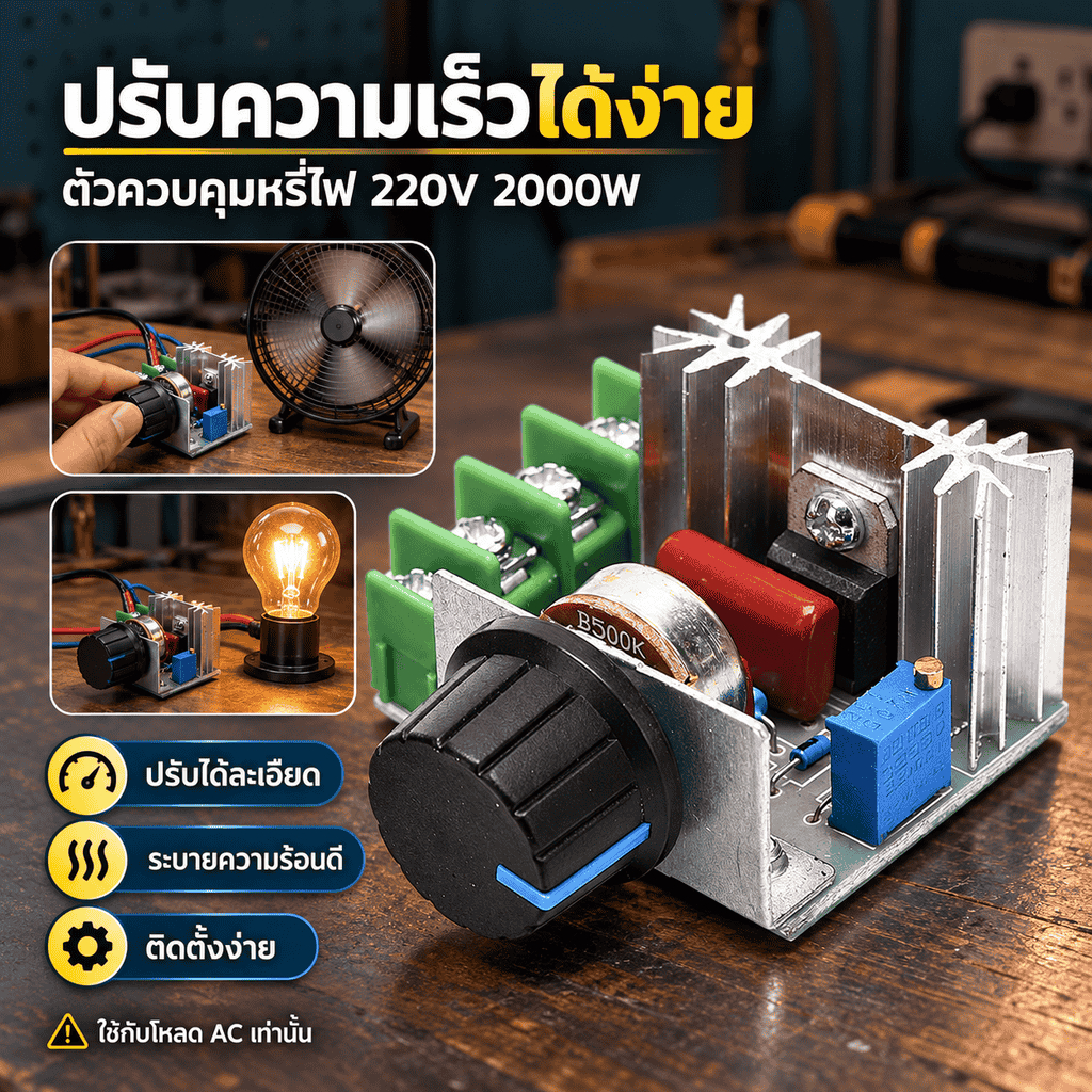 Graceryif.th Dimmer 220V 2000W ตัวควบคุมความเร็ว สวิตช์หรี่ไฟ เครื่องปรับแรงดันไฟฟ้าอิเล็กทรอนิกส์ TH
