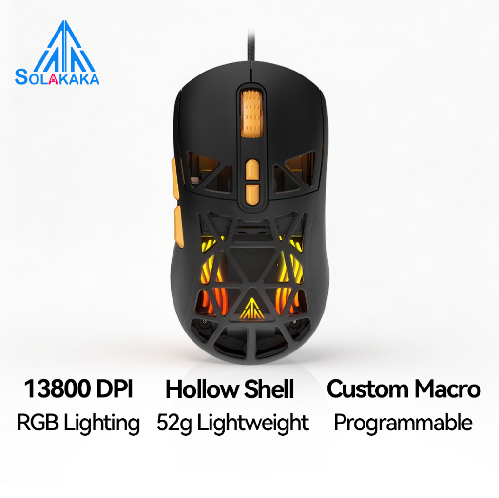 SOLAKAKA SM901 เมาส์สําหรับเล่นเกมแบบมีสายน้ําหนักเบาพิเศษ 52g RGB เมาส์สํานักงานปุ่มแบบกําหนดเอง DPI 6 ระดับ