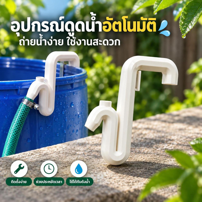 [hushcorgi] Self Priming Siphon ท่อไม่มีการเจาะ Overflow ท่อระบายน้ําอัตโนมัติและเติม Rainwater Transfer Overflow เครื่องมือสวนท่อตะขอสต็อกใหม่
