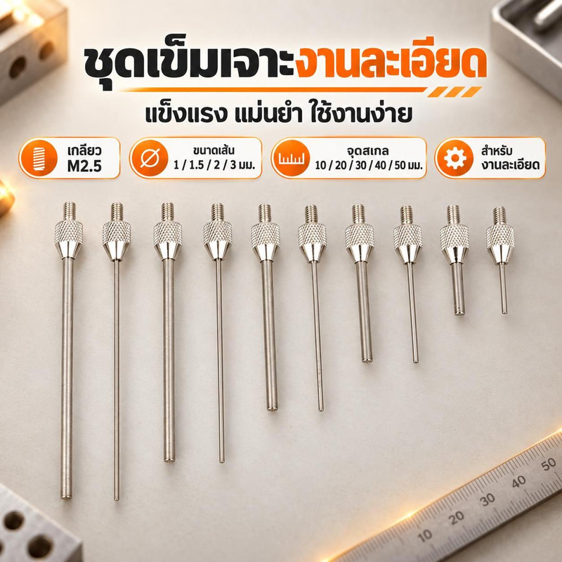 [hushcorgi] M2.5 ด้าย 1/1.5/2/3 มม.เข็มเส้นผ่านศูนย์กลาง Dial Test Indicator จุด 10/20/30/40/50 มม.ความยาววัด Gauging เครื่องมือสต็อกใหม่