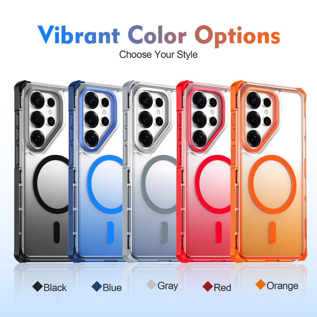 เคสโทรศัพท์กันกระแทกแม่เหล็กไล่ระดับสีโปร่งใสสําหรับ Samsung S26 Ultra, S25, S24 Ultra, A56, A36, A3