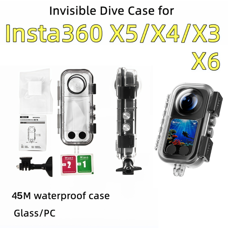 กรณีดําน้ําที่มองไม่เห็นสําหรับ Insta360 X3 X4 X5 X6 กันน้ําฝาครอบกล้อง 45M ใต้น้ําดําน้ํา Shell กันกระแทกกล้องพาโนรามาดําน้ําดูปะการังท่องอุปกรณ์เสริมป้องกันวิ
