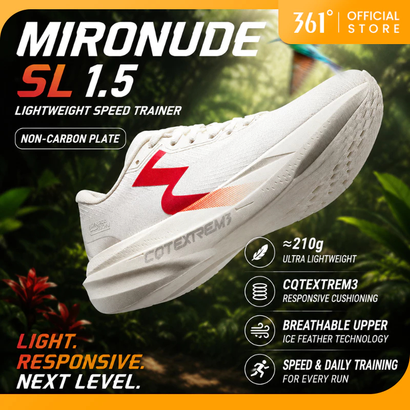 【361 Degrees】 Mironude SL 1.5 รองเท้าวิ่งน้ำหนักเบา Non-Carbon Plate สำหรับซ้อมวิ่ง Speed Training 6
