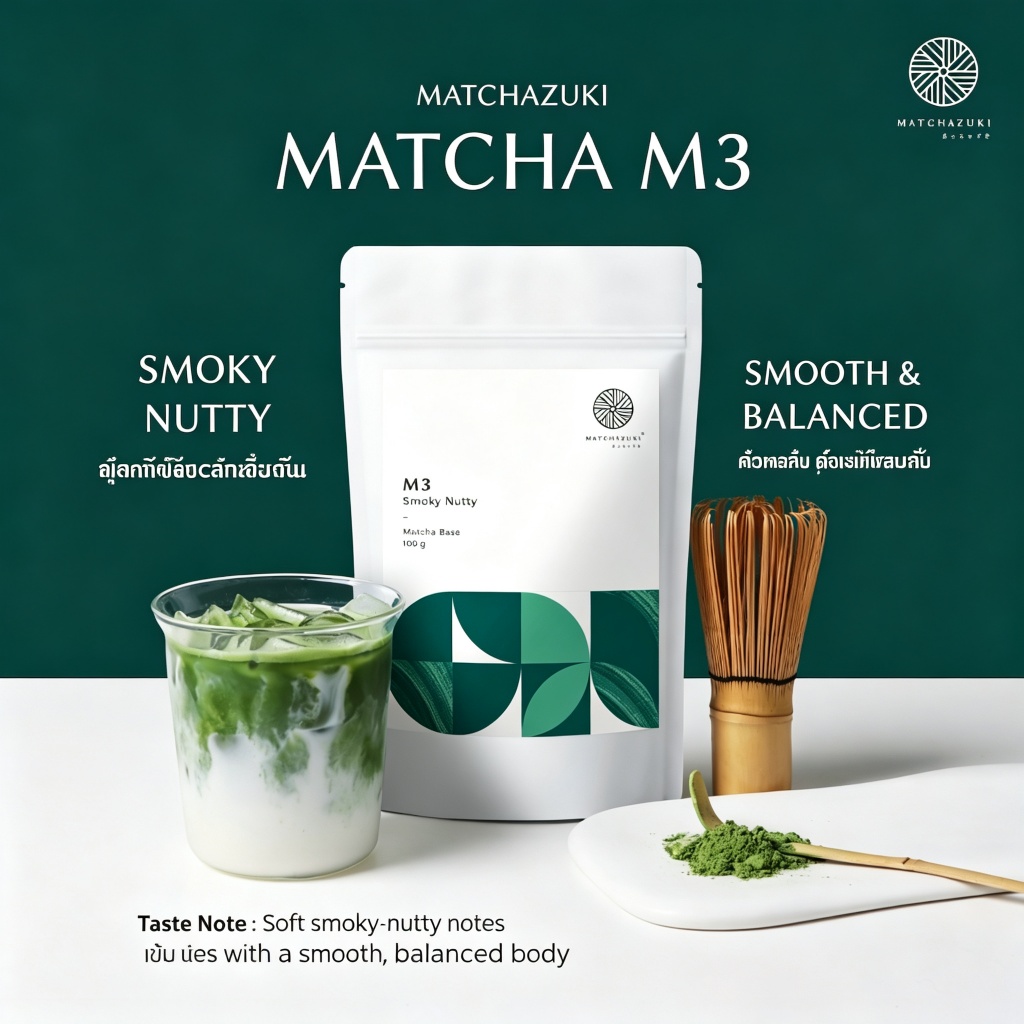 MATCHAZUKI M3 Matcha Powder 100g . เกรดสะสม Smoky Nutty Premium เหมาะสําหรับ Lattes Cold Brew & Whisk บริสุทธิ์ 100% ไม่มีสารเติมแต่ง