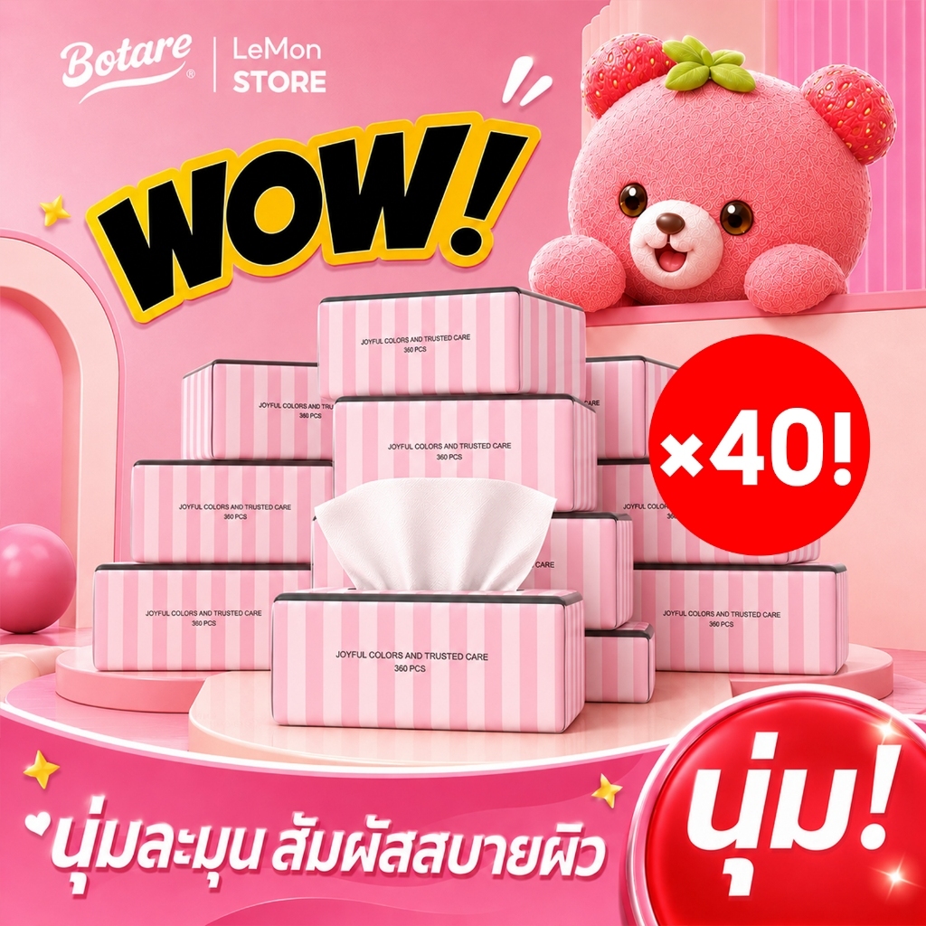 【20 ห่อ】Botare® CHEERFUL™PINK กระดาษทิชชู่แขวนหนานุ่ม 4 ชั้น