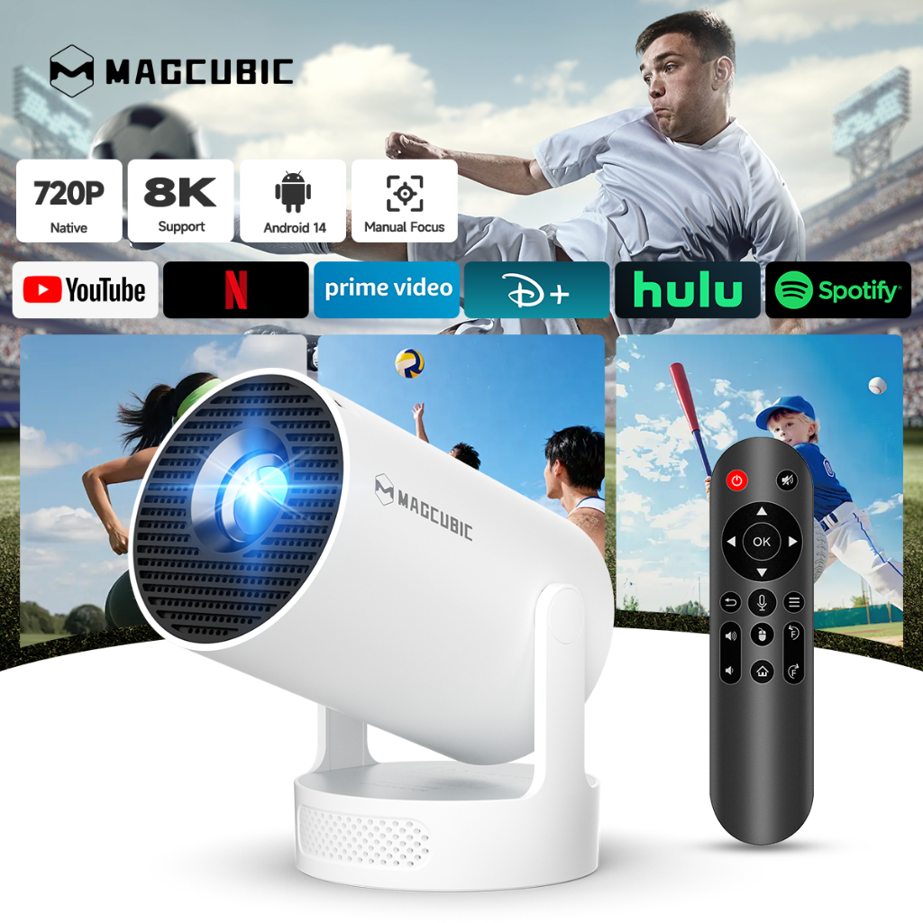 Magcubic HY300pro+ ปรเจคเตอร์ 290ANSI Native 720P Support 4K Android 14 หมุน 180° WIFI6 โฮมเธียเตอร์