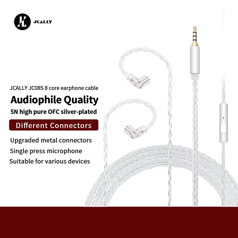 JCALLY JC08S 5N 8 Core Silver Plated HIFI อัพเกรดสาย MIC 3.5 มม.ปลั๊ก/2Pin 0.78 สําหรับ KZ TFZ 7HZ Z