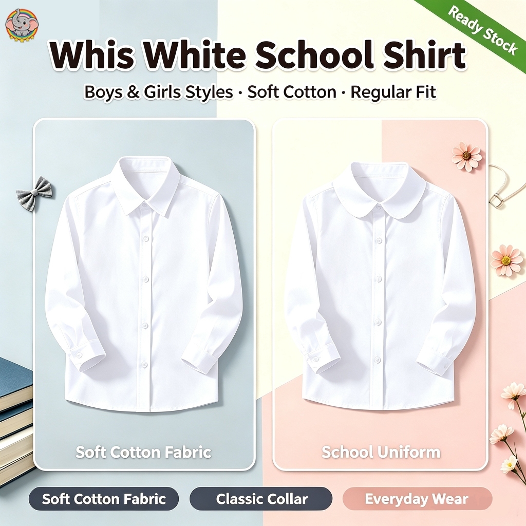 【สินค้าพร้อมส่งในไทย】เสื้อเชิ้ตเด็กแขนยาว ผ้าฝ้ายขาว คอปก ใส่โรงเรียน ใส่แสดง ใส่คู่ได้ทุกชุด