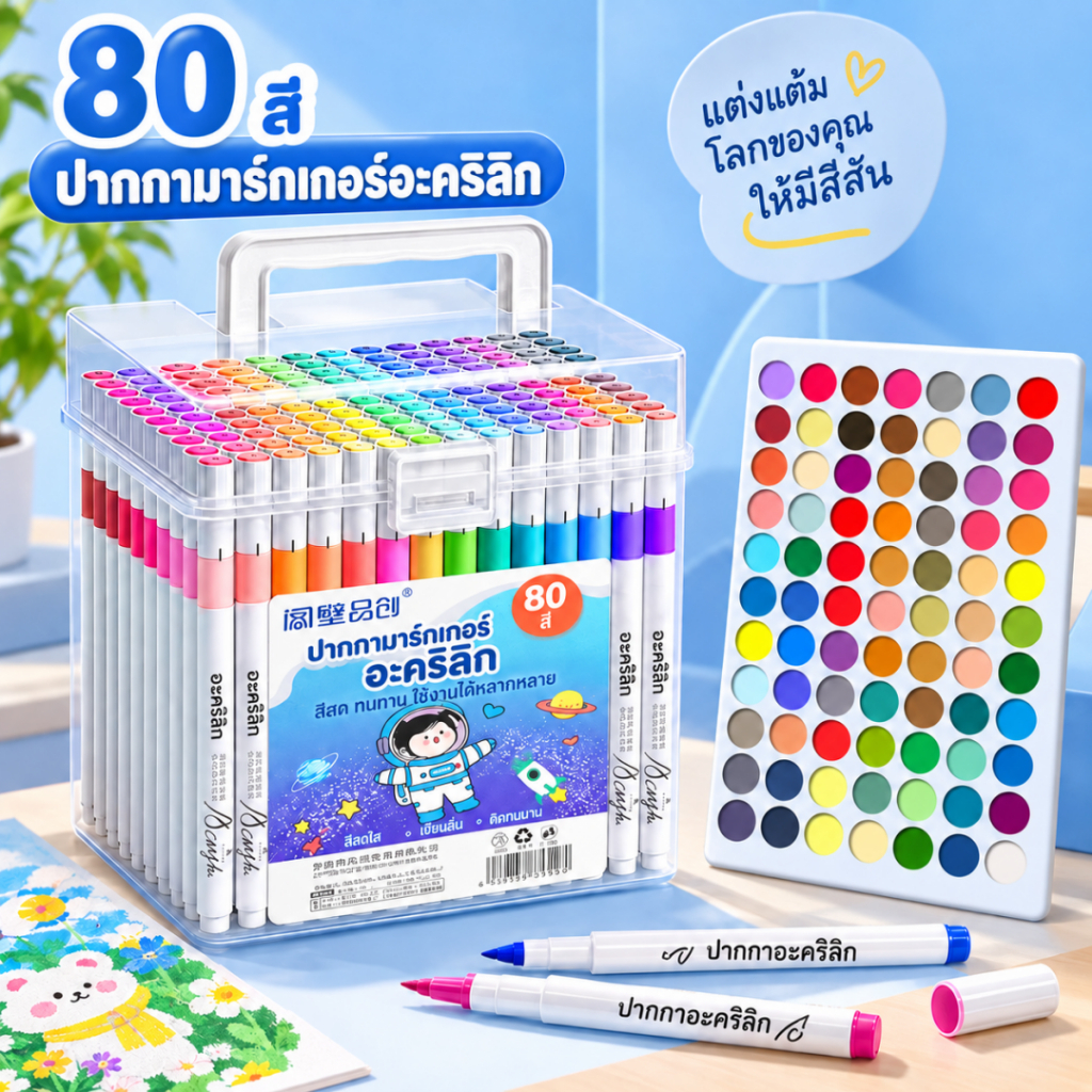 ข้อเสนอมีเวลา จำกัดปากกาอะคริลิค 12 สี/24สี/36สี/48สี/60สี/80สี/120สี ปากกามาร์กเกอร์อะคริลิค กันน้ํา หัวอ่อน ปากกาเขียนแก้ว /พลาสติก/ไม้/เหล็ก/กระจก/ผ้า