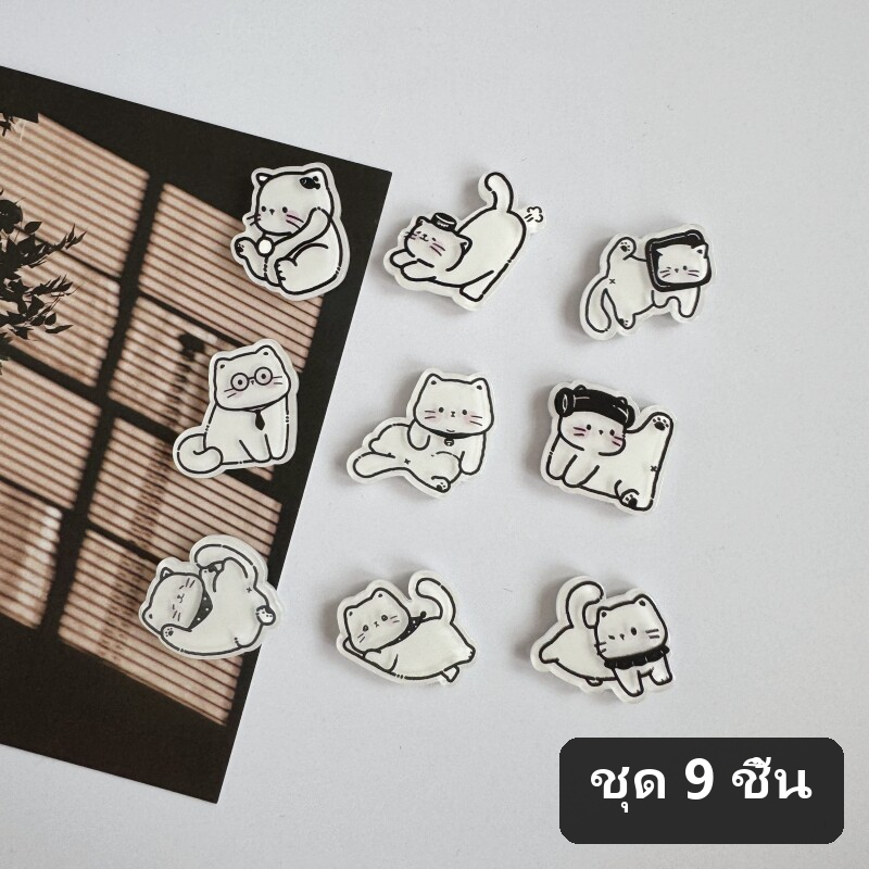[ชุด 9 ชิ้น]แม่เหล็กติดตู้เย็นลายแมวกราฟฟิตี อะคริลิคตกแต่งภาพน่ารัก ของขวัญเพื่อน
