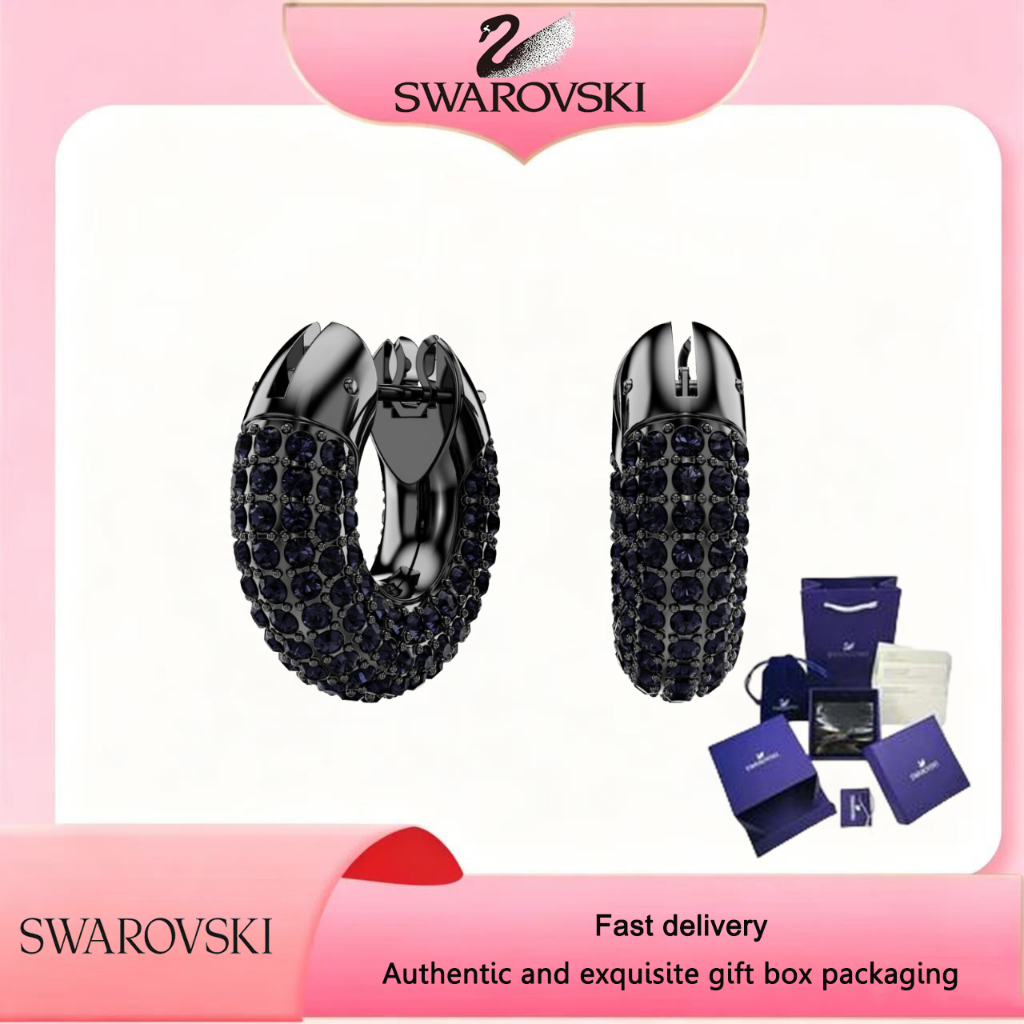 Swarovski (ใหม่)ต่างหูแฟชั่นผู้หญิง Ruthineium ชุบ Dextera ต่างหูห่วงประดับคริสตัล pavé ของขวัญวันวาเลนไทน์ของขวัญวันเกิด