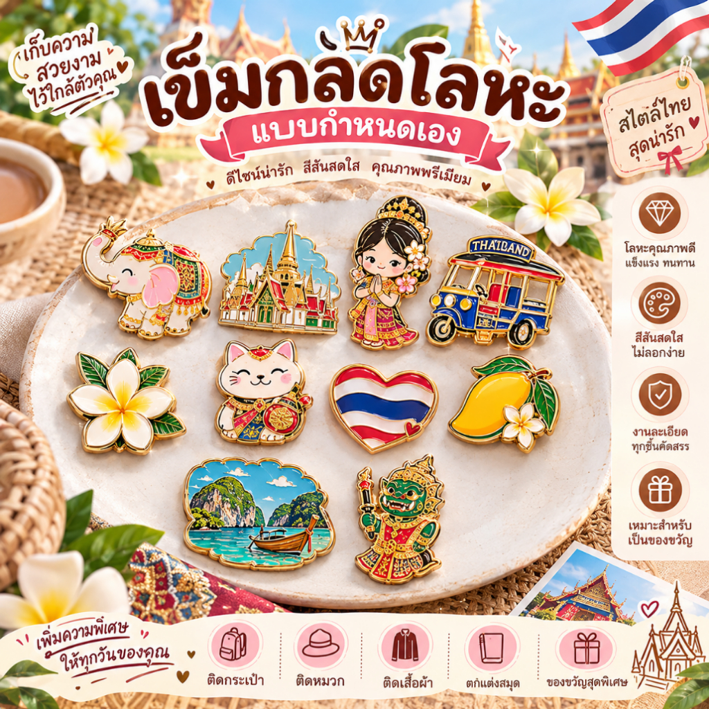 【5 ชิ้นขึ้นไป】เข็มกลัดโลหะสั่งทำ ป้ายโลหะ ป้ายเคลือบ โลโก้ Custom Enamel Pin Lapel Pin Badge