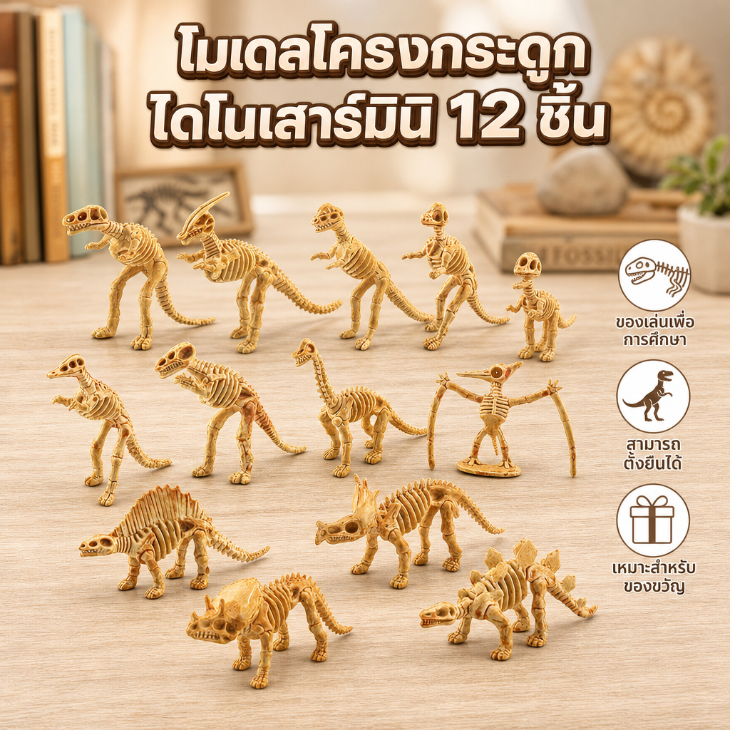 12 ชิ้นไดโนเสาร์ฟอสซิลโครงกระดูกสารพัน Dino กระดูกโครงกระดูกของเล่นสําหรับวิทยาศาสตร์เล่น Dino ทรายขุด Party Favor ตกแต่งและ Stocking Stuffer