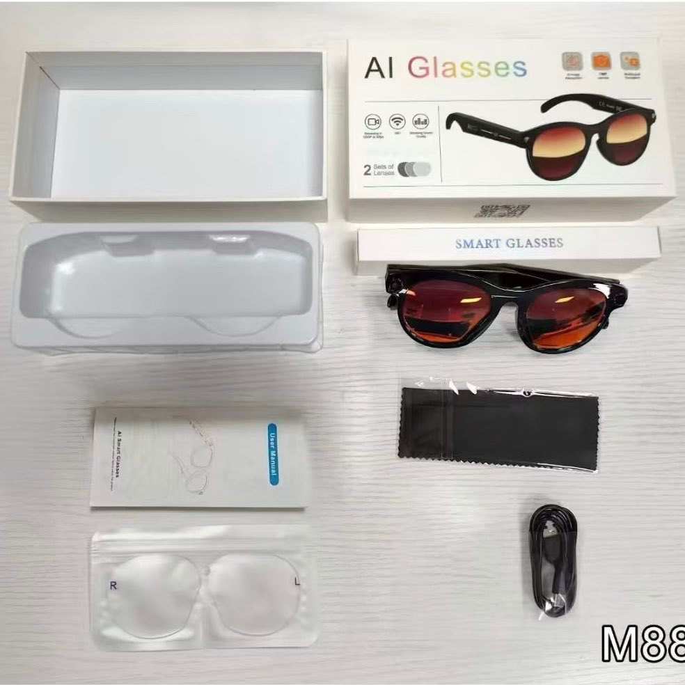 M88pro 5mp HD กล้องสมาร์ท Al กล้องแว่นตาสมาร์ท Voice Assistant Anti Blue-Light แว่นตากันแดดเพลง VS G