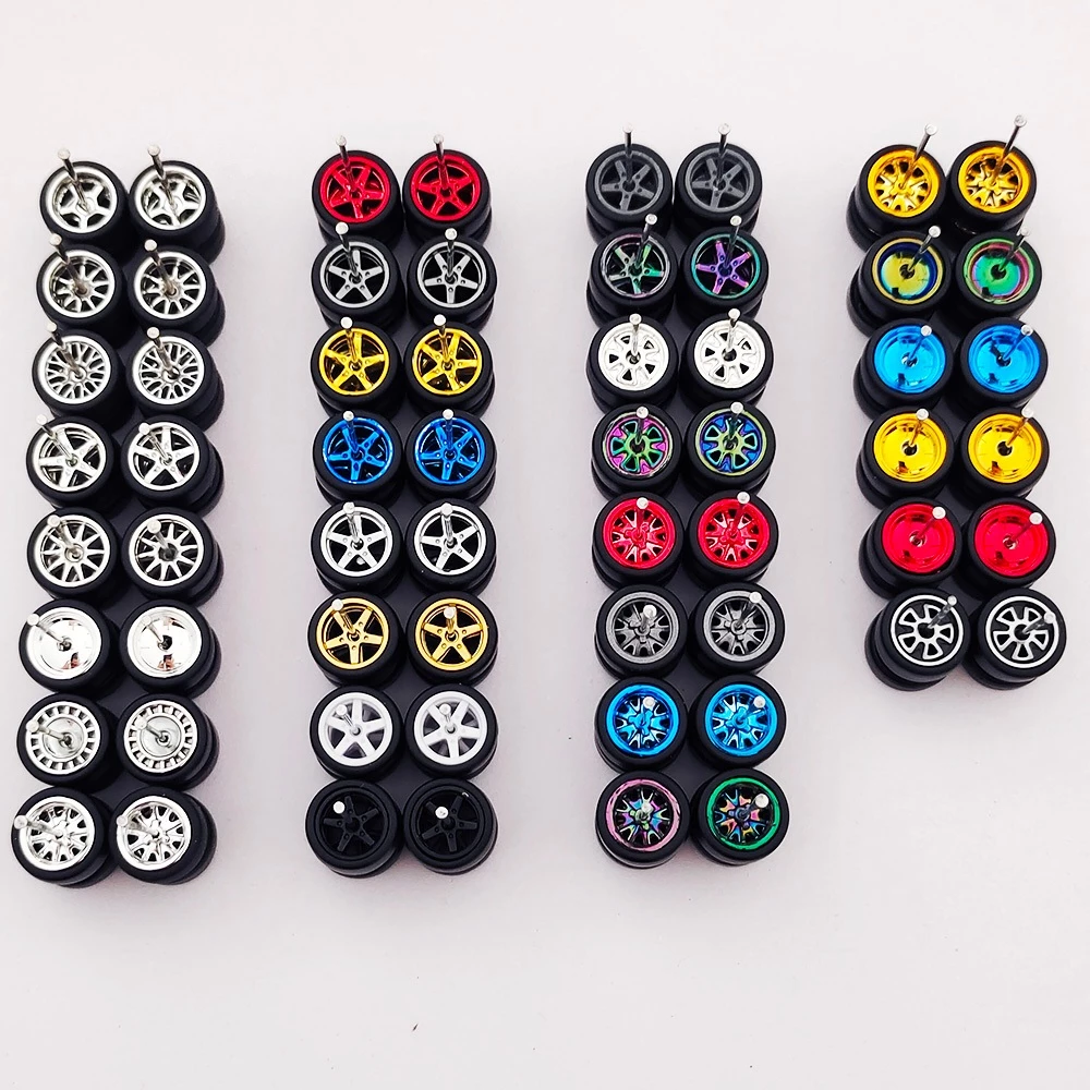 60 ชิ้น (30 ชุด) 1/64 Mini Alloy Car Wheels w ยางล้อ Chrome สําหรับ 1:64 Mini รุ่นรถยนต์ Matchbox Domeka