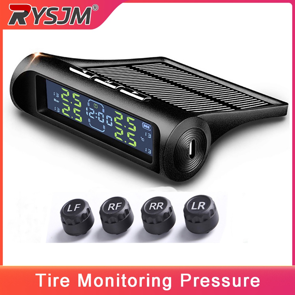 LCD TPMS Solar Sensor Intelligence Display ระบบตรวจสอบความดันยางรถ 4 เซ็นเซอร์ภายนอก TMPS Alarm