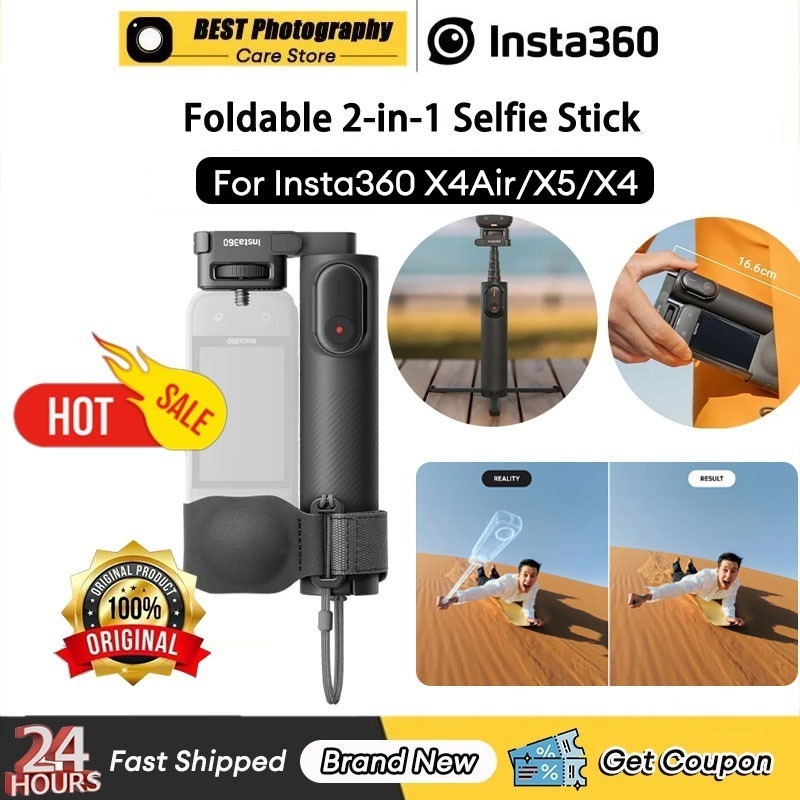 【🇹🇭 24h กรุงเทพฯ】Original Insta360 Foldable 2-in-1 Selfie Stick ขาตั้งกล้อง 1/4 "Mount รีโมทคอนโทรล Grip Wand สําหรับ Insta360 X4 Air/X5/X4 อุปกรณ์เสริม