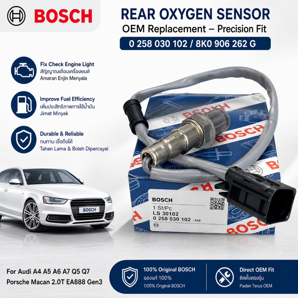 BOSCH เซนเซอร์ออกซิเจนด้านหลังสําหรับ Audi A4 A5 A6 A7 Q5 Q7 Porsche Macan 2.0T EA888 Gen3 Lambda O2