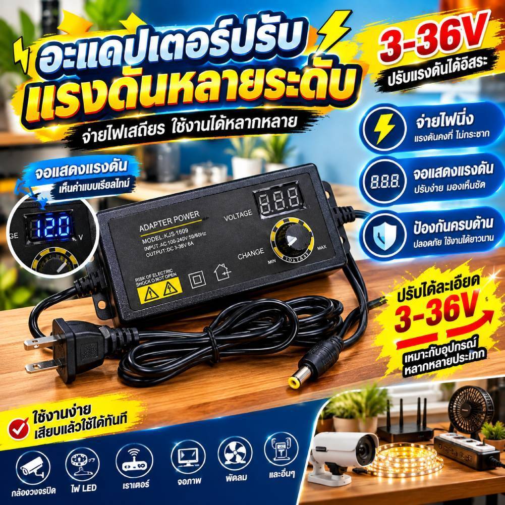 🚚สต็อกพร้อมในกรุงเทพ🚚อะแดปเตอร์จ่ายไฟ 3-36V ของสหราชอาณาจักรที่ปรับได้สําหรับเครื่องเล่นเกม Moto