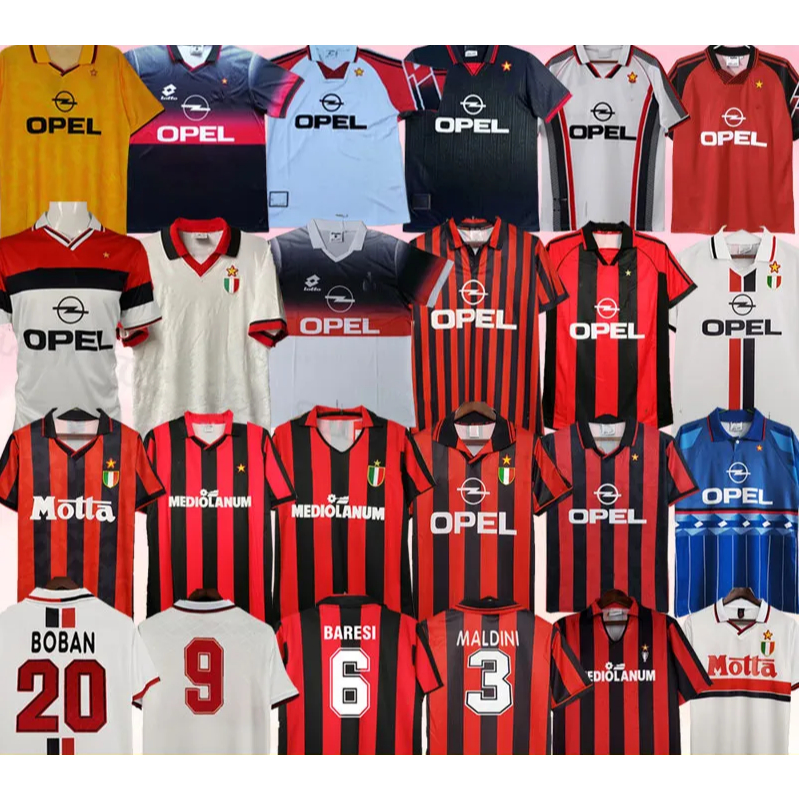 เสื้อฟุตบอลเด็ก AC Milan Retro – Classic 90s Style – Gullit, Maldini, Baresi, Van Basten, Ronaldo, K