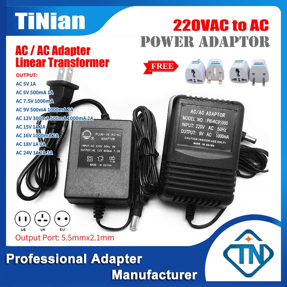 220V AC ถึง AC 5V 6V 7.5V 9V 12V 300mA 500mA 800mA 1000mA 2000mA 3A AC/AC Adapter Linear Transformer