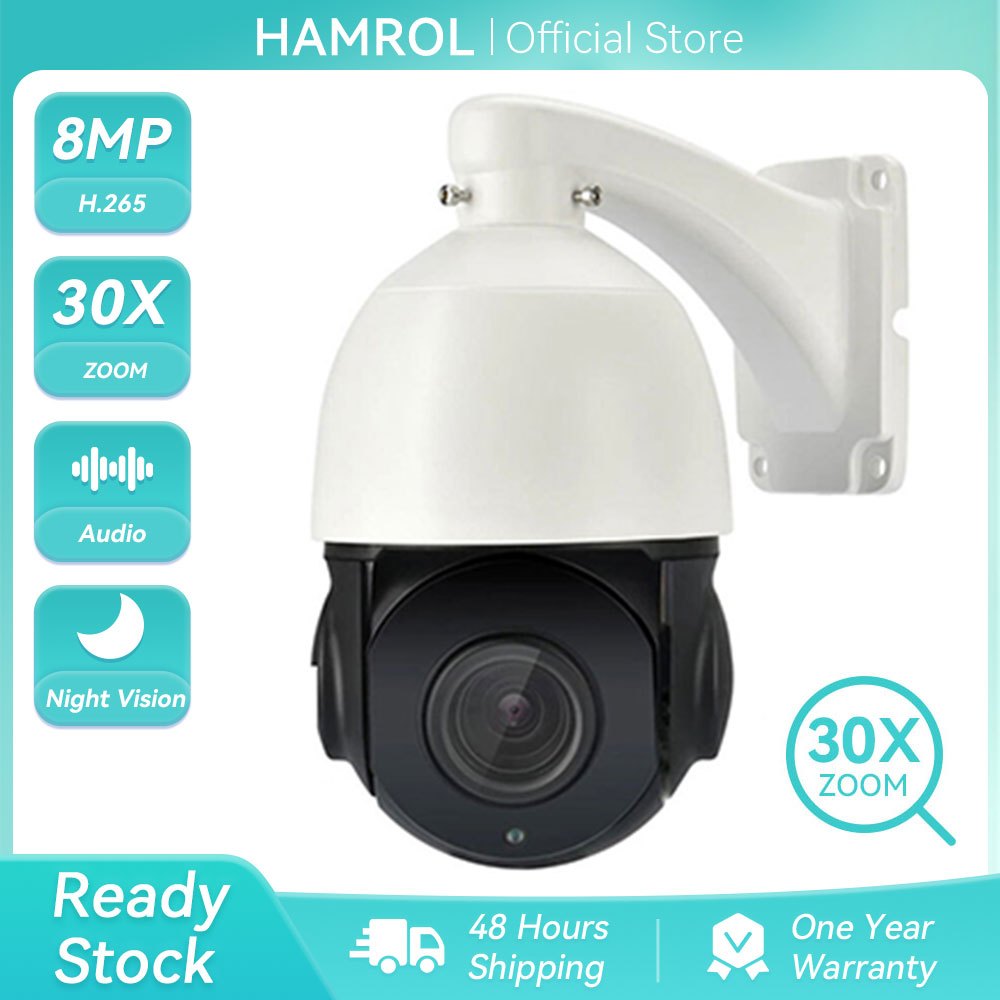 Hamrol 8MP POE PTZ IP 30X  Camera Times Zoom 5MP Waterproof 360 Speed Dome Outdoor  Security CCTV