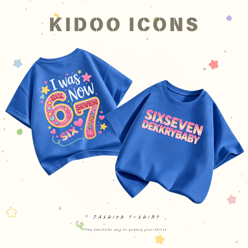 Kidoo Icons เสื้อเด็กผู้หญิงฤดูร้อน สไตล์ลำลอง ทรงหลวม ลายสกรีนตัวเลขตัวอักษรการ์ตูน ผ้าฝ้าย100%#A01+5550