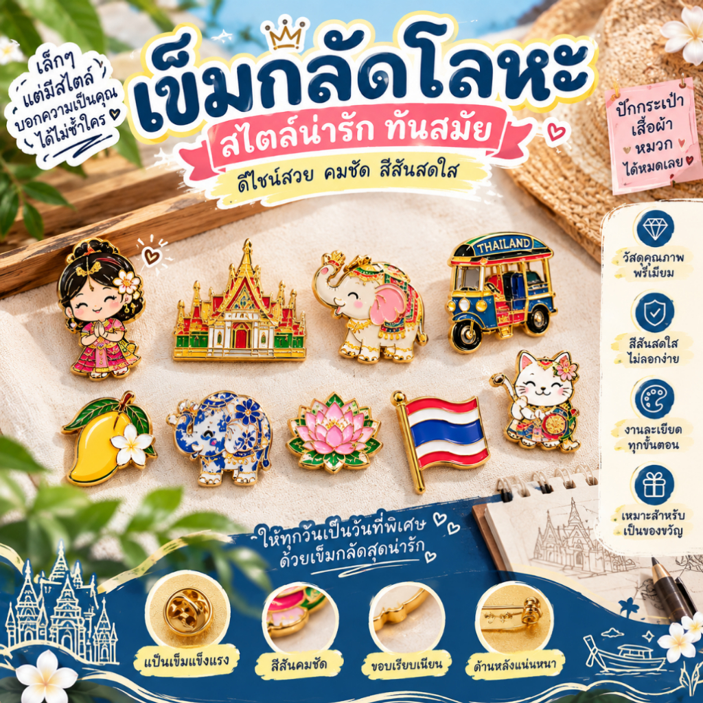 【5 ชิ้นขึ้นไป】รับทำเข็มกลัดโลหะ เข็มกลัดโลโก้ สั่งทำตามแบบ ป้ายเคลือบ Custom Enamel Pin Badge