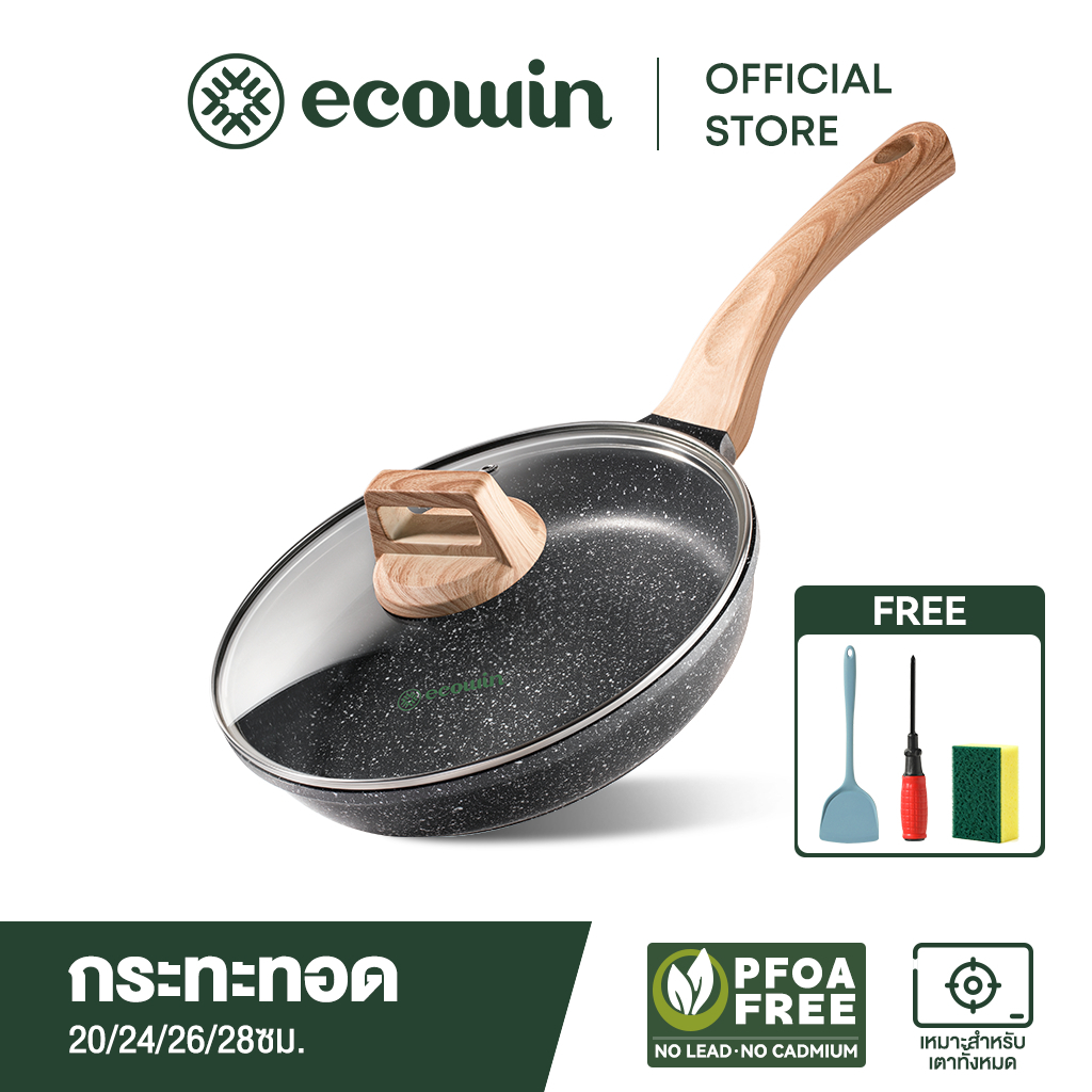 Ecowin Maifan กระทะหิน ไม่ติดกระทะ เหมาะสําหรับเตาแก๊ส และเตาแม่เหล็กไฟฟ้า ขนาด 20 24 26 28 ซม.