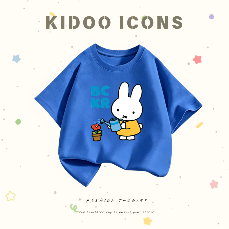 KIDOO ICONS เสื้อเด็กผู้หญิงฤดูร้อน ลำลอง ทรงหลวม ลายสกรีนการ์ตูน Miffy ผ้าฝ้าย100% #A01+5626